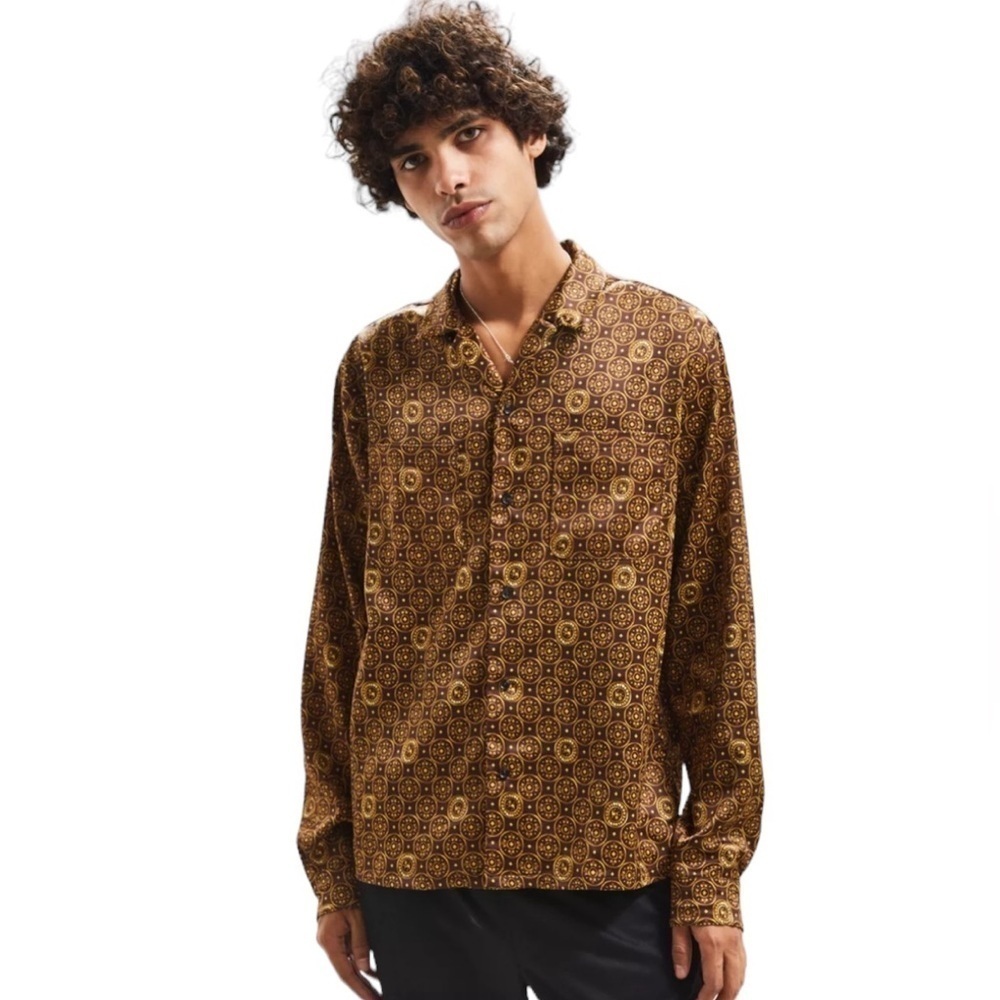Urban Outfitters Brown & Gold Printed Button-Down Shirt